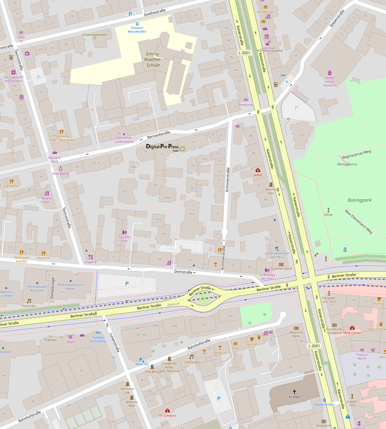 Kartenansicht Bernardstraße 14-16 und Umgebung