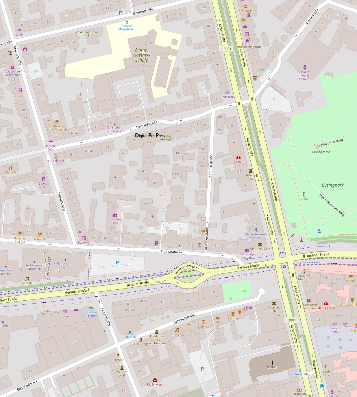 Kartenansicht Bernardstraße 14-16 und Umgebung